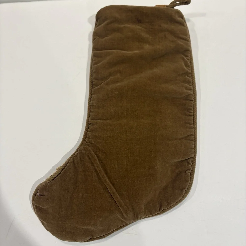 Vintage Santa Claus Wool Needlepoint Christmas Stocking Gold Velvet Backing 15